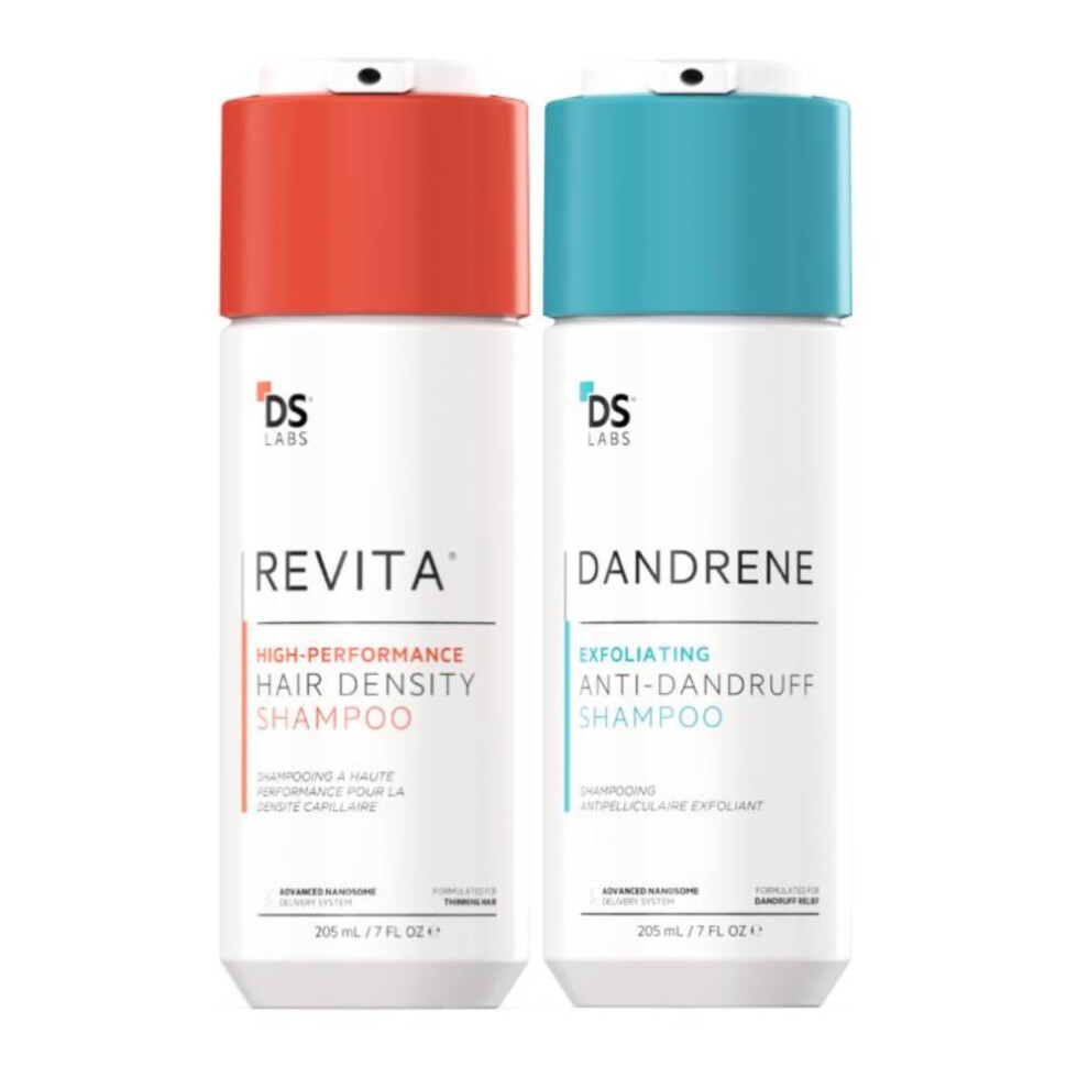 DS LABORATORIES Dandrene Anti-Dandruff & Revita Exfoliating Shampoo - For Itchy Dry Scalp & Dandruff Treatment Hair Thickening With DHT Blocker & Bi