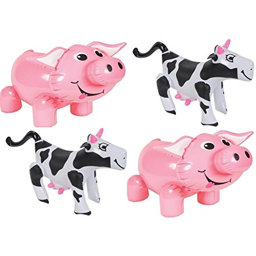Inflar porcos e vacas - conjunto de 4 insuflveis ????para animais de fazenda de curral 24 polegadas 17 polegadas (2 porcos 2 vacas)