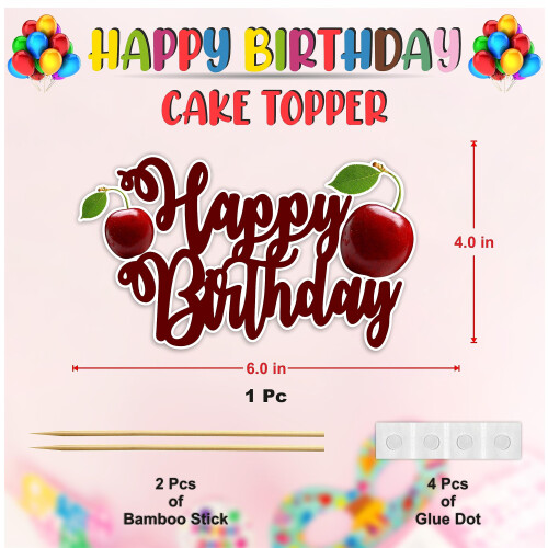 Seyal Cherry Tillykke med f?dselsdagen Cake Topper 1