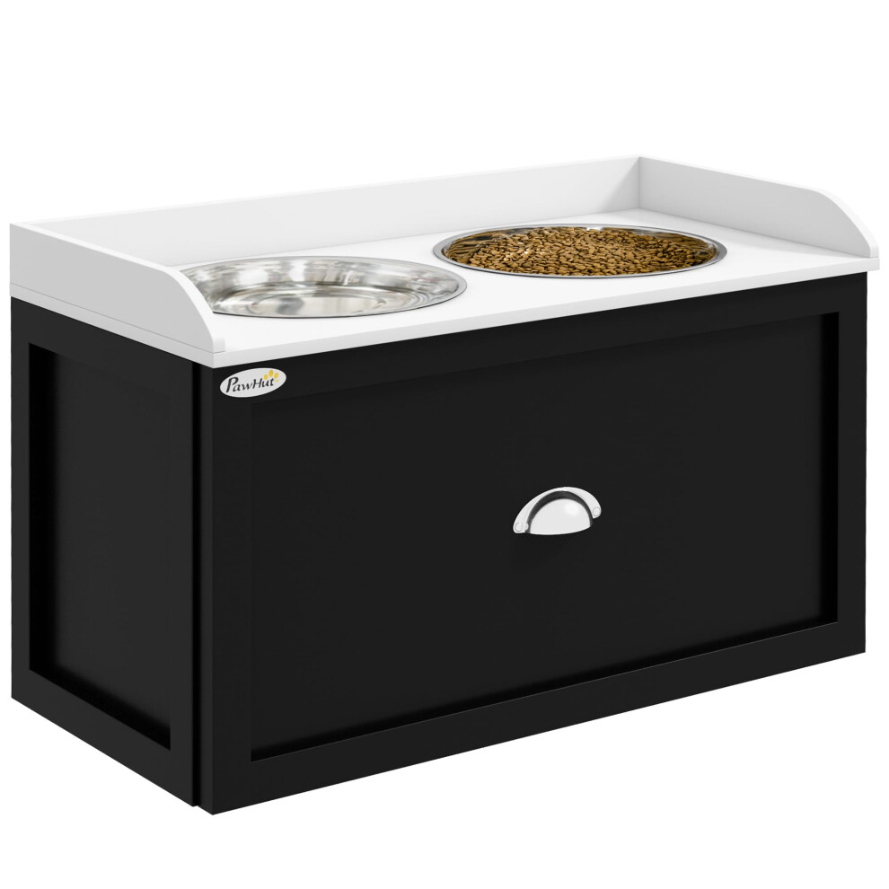 Patauger White/Black Pawhut Dog Feeding Station With Storage Drawer Elevated Dog Bowls For Dogs And Large