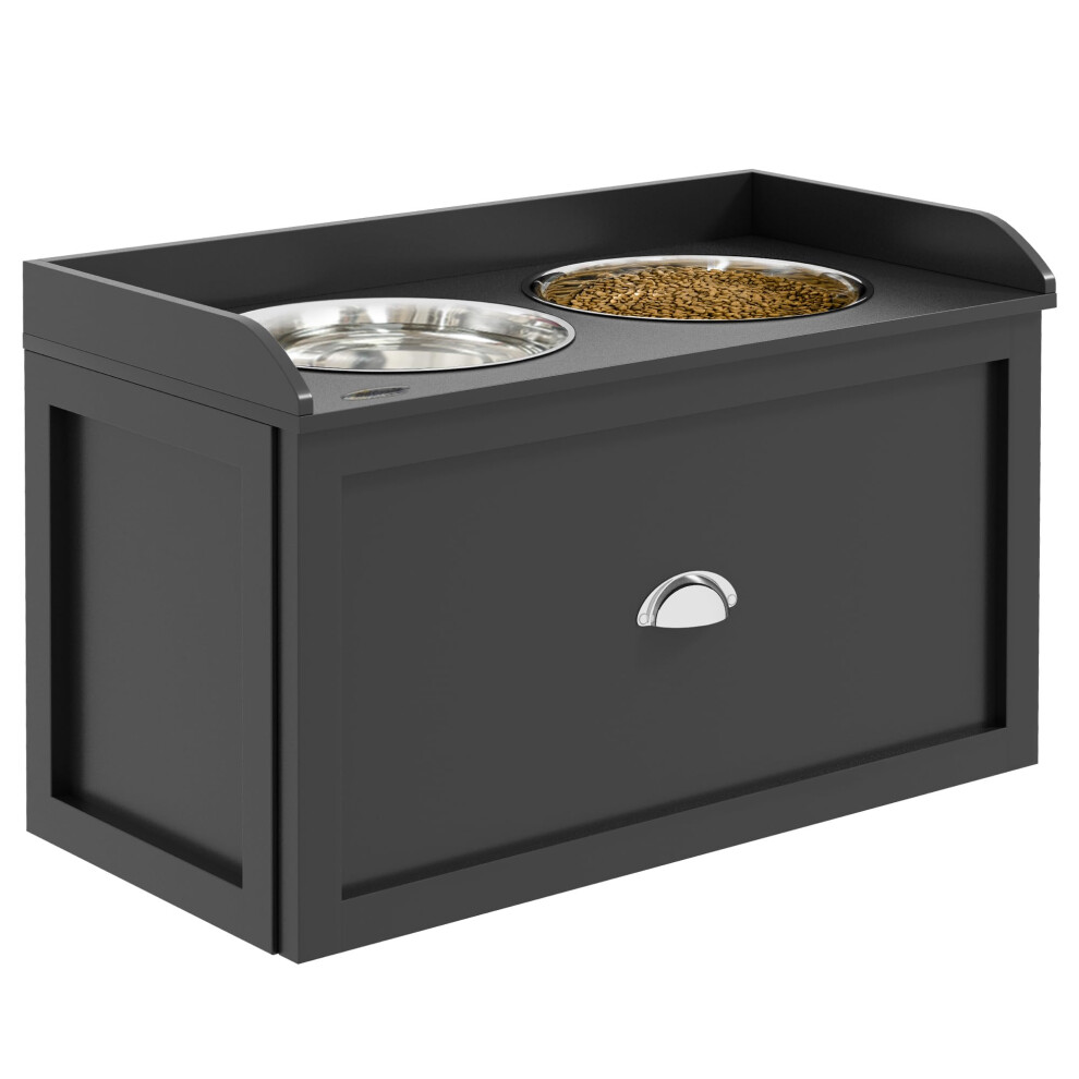 Patauger Black Pawhut Dog Feeding Station With Storage Drawer - Removable Elevated Dog Bowls For Dogs Large