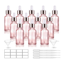 12 Pack, 1 Oz Roze Flesje met Druppelaar voor Essentiële Olie, Lege Glazen Druppelfles met Pipet