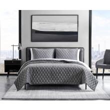 Vera Wang - Queen Quilt Set Super Soft Bedding Set with Matching Shams Modern Room Essentials (Diamond Velvet Charcoal Grey Queen)