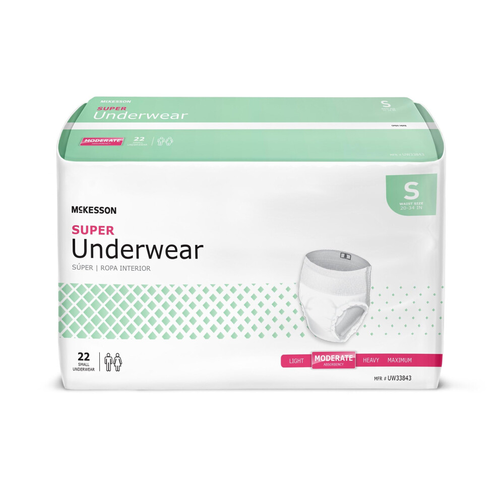 Mckesson Super Adult Incontinence Underwear [88 Count] Moderate Absorbency Small 20-34 In. Unisex Bladder Leak Protection Pull-On Style With Tear