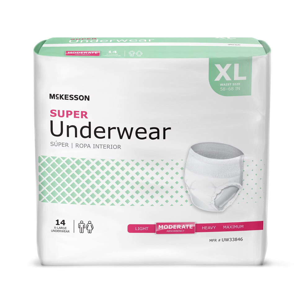 Mckesson Super Adult Incontinence Underwear [56 Count] Moderate Absorbency Xl 58-68 In. Unisex Bladder Leak Protection Pull-On Style With Tear-Aw
