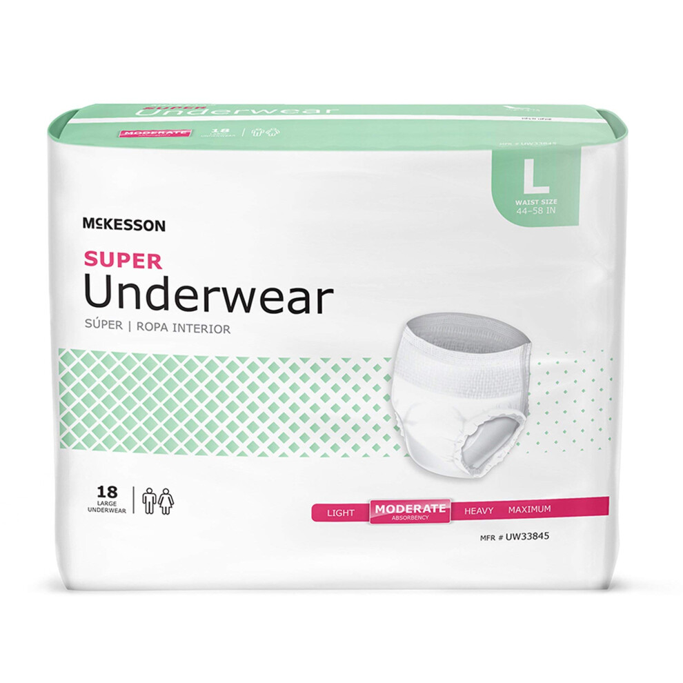 Mckesson Super Adult Incontinence Underwear [72 Count] Moderate Absorbency Large 44-58 In. Unisex Bladder Leak Protection Pull-On Style With Tear