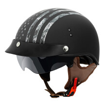 VCAN Cruiser Solid Flat Black Half Face Motorcycle Helmet with Drop-Down Sun Visor Removable Peak and Quick Release Buckle (Ash Flag XX-Large)