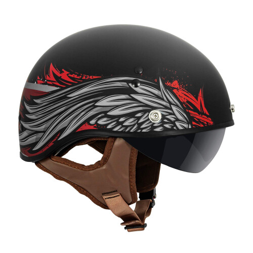 VCAN Cruiser Solid Flat Black Half Face Motorcycle Helmet with Drop-Down Sun Visor  Removable Peak and Quick Release Buckle (Phoenix  XX-Large) 2