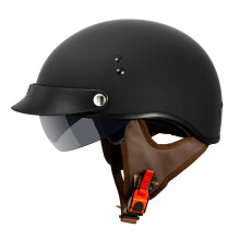 VCAN Cruiser Solid Flat Black Half Face Motorcycle Helmet with Drop-Down Sun Visor Removable Peak and Quick Release Buckle (XX-Large)