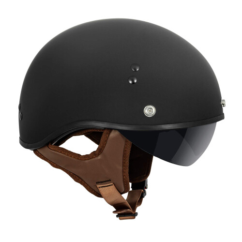 VCAN Cruiser Solid Flat Black Half Face Motorcycle Helmet with Drop-Down Sun Visor  Removable Peak and Quick Release Buckle (XX-Large) 2