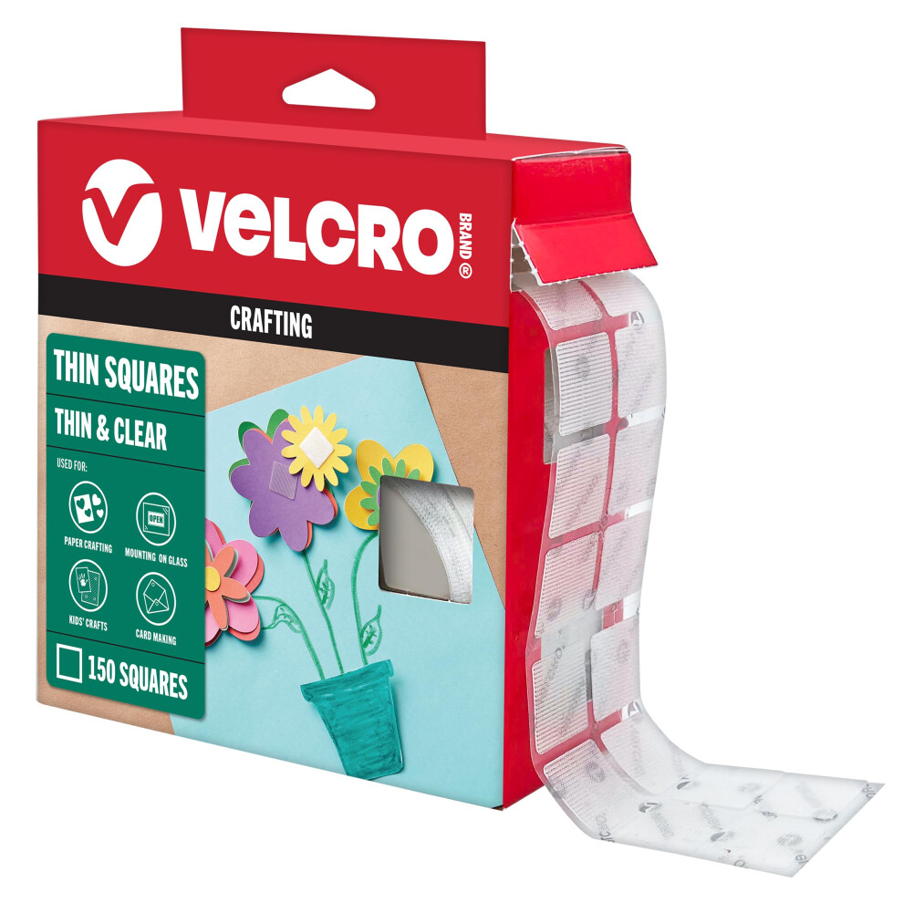 VELCRO Brand Thin Clear Dots with Adhesive  Square | 150pk  Mounting Squares | Double Sided Tape for Office  Classroom  Teacher Must Haves | Low Profi