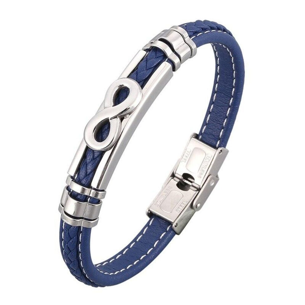 (blue, 195mm) New Fashion Leather Bracelet Steel Gift Men Hand Charm Jewelry Male Bracelet Handmade Jewelry Bb1042