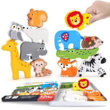 Giocattoli per infratosi per animali di legno per bambini da 12 pc Safari Figure animali per animali Matching IMPLEGING GIOCCHIO PER RAGAZZI BAMBINI