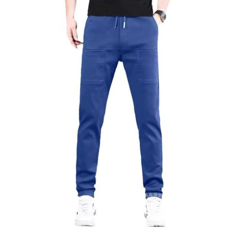 (blue, XXXXXL) Summer Spring Ice Silk Pants 6 Pockets Patchwork Plus Size Straight Trousers Solid Color Waterproof Elastic Waist Daily Pants For Work School Travel