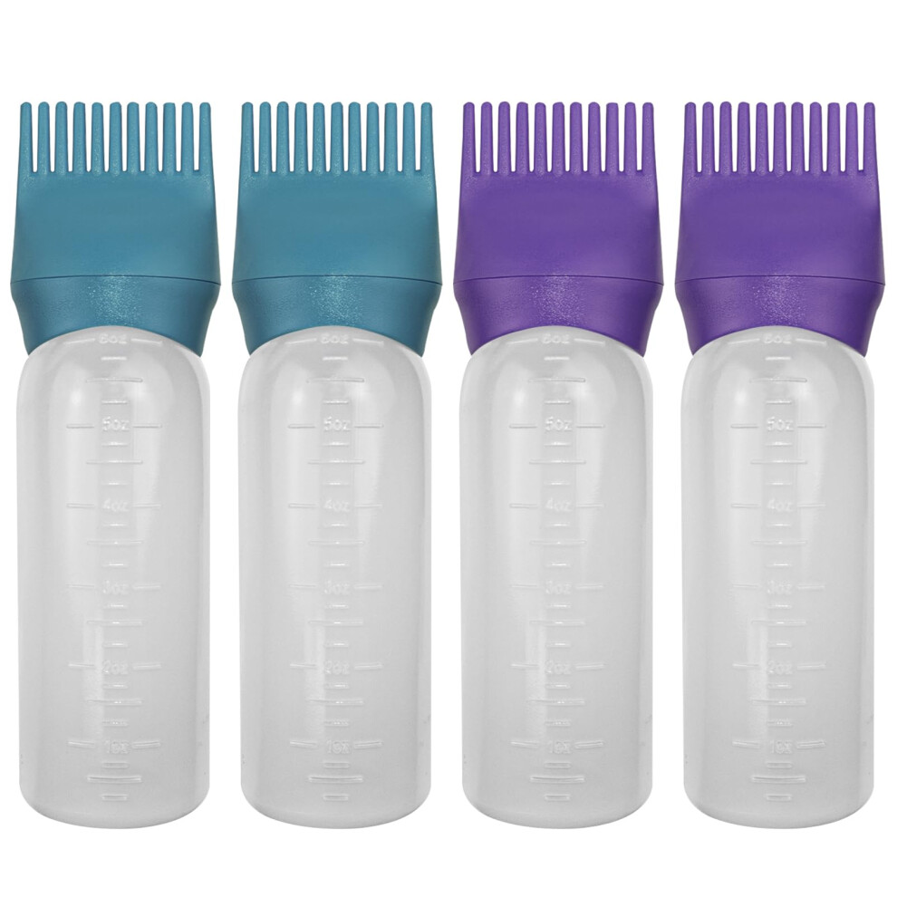 Elane 4 Pack Hair Oiler Comb Bottle Root Comb Applicator Bottle For Hair Oil Scalp Hair Oiling Applicator(Purple+Green)