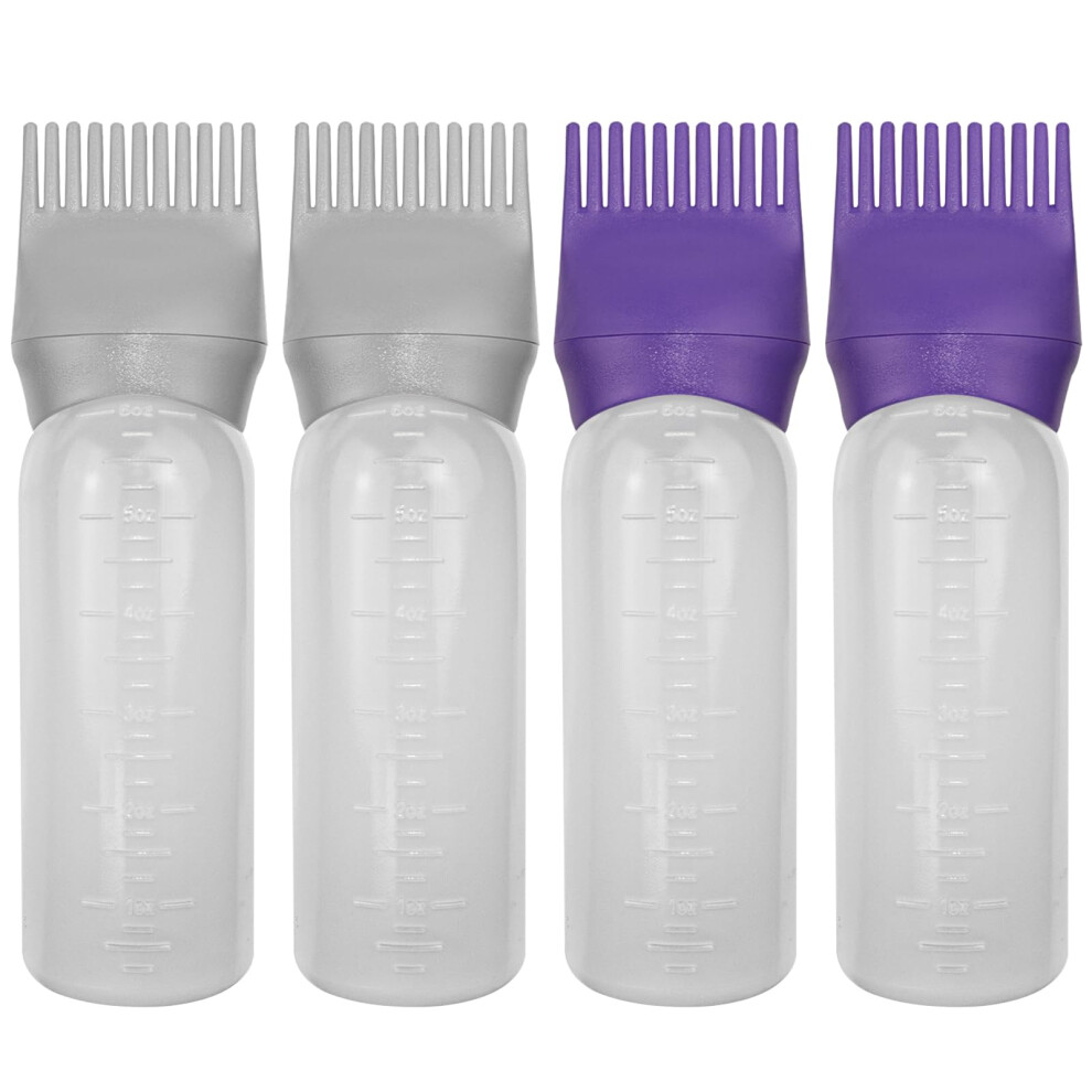 Elane 4 Pack Hair Oiler Comb Bottle Root Comb Applicator Bottle For Hair Oil Scalp Hair Oiling Applicator(Grey+Purple)