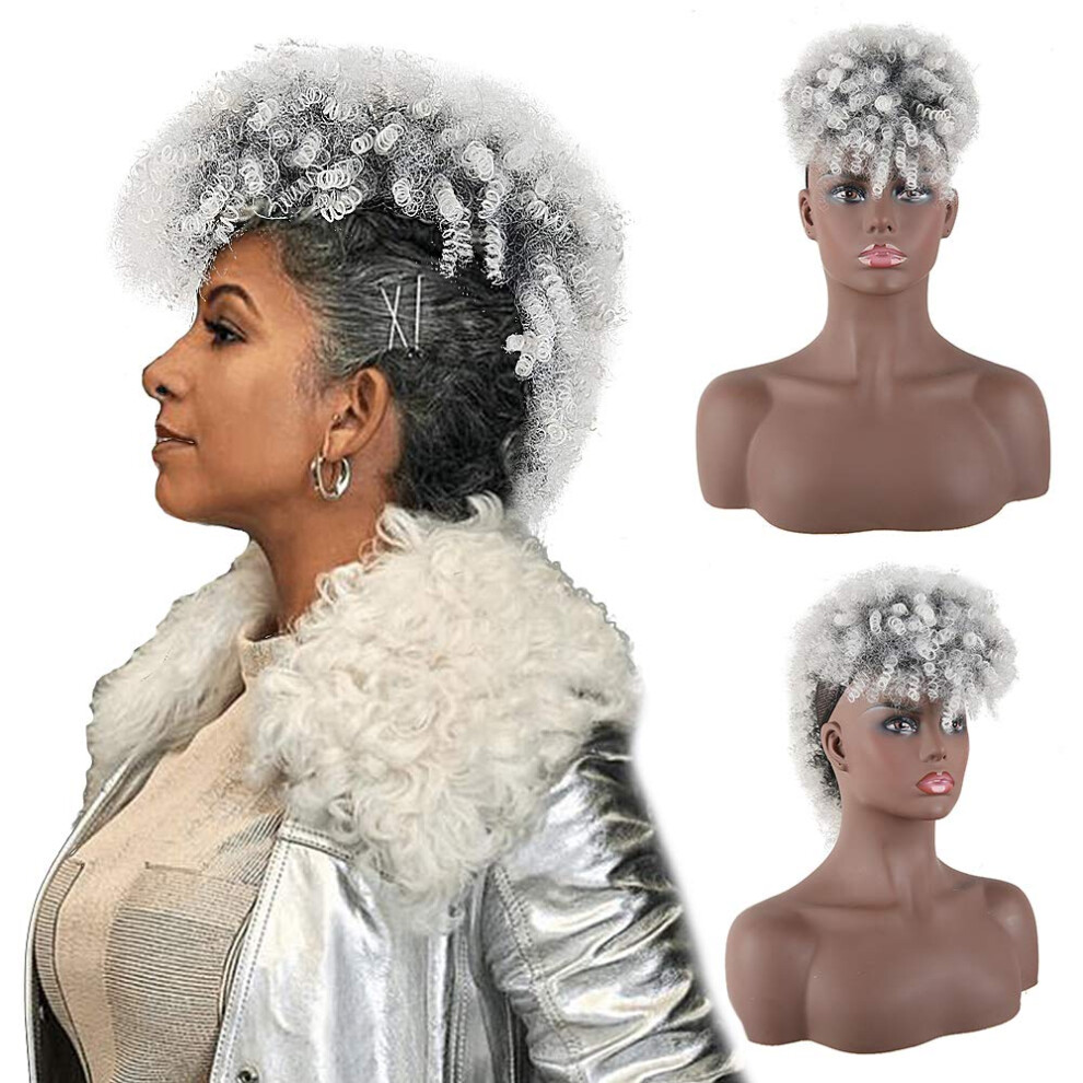 Cinhoo Jerry Curls Mohawk High Puff Hair Bun Ponytail Drawstring With Bangs Synthetic Fauxhawks Afro High Puff Kinkys Curly Pony Tail Clip In On Wrap