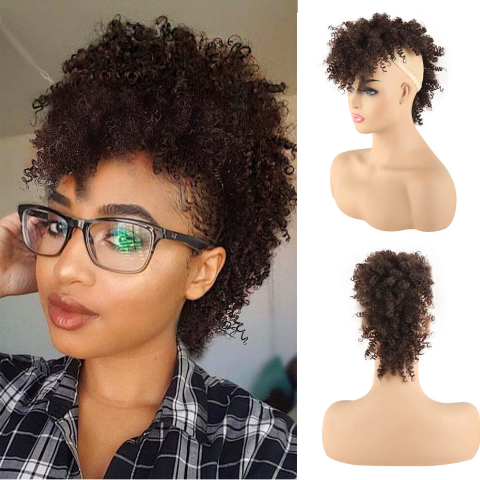 Cinhoo Jerry Curls Mohawk High Puff Hair Bun Ponytail Drawstring With Bangs Synthetic Fauxhawks Afro High Puff Kinkys Curly Pony Tail Clip In On Wrap