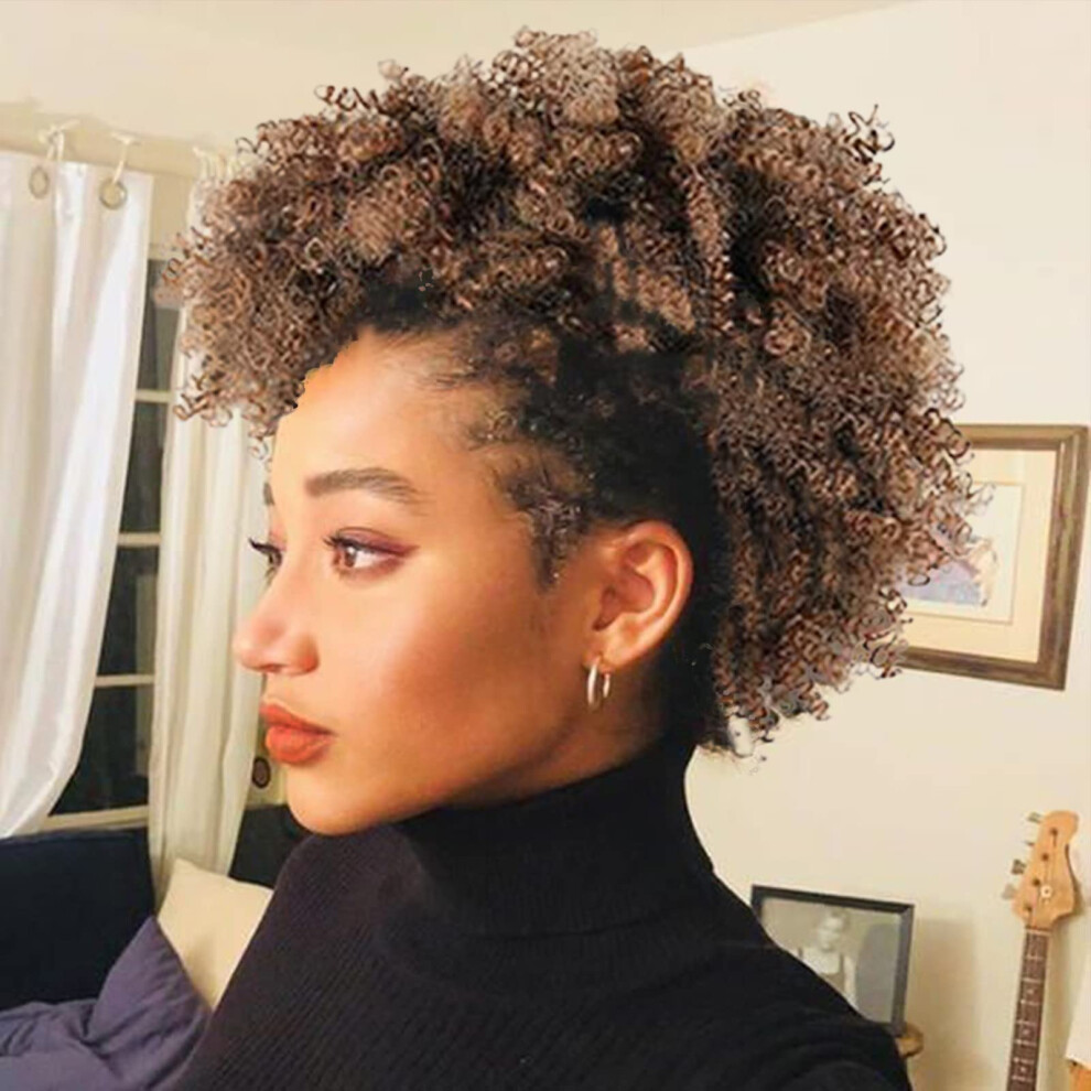 Cinhoo Jerry Curls Mohawk High Puff Hair Bun Ponytail Drawstring With Bangs Synthetic Fauxhawks Afro High Puff Kinkys Curly Pony Tail Clip In On Wrap