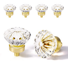 Harjattua kultaa kristallikaapin nupit Kaapit Nuppi 4 Pack Flower Vintage Glass Kirkas kristalli Pieni Vetokaappiin Lipastolaatikot Kaappi Vaatekaapp