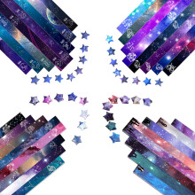 Wowagoga 2160 arkkia Origami Stars -paperia, jossa on 4 erilaista ulkoavaruuden thtikuviota