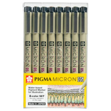 Sakura Pigma Micron pennor 05 linje Ritning 8 Frg Set Archival ink fineliner manga penna Bibeljournalering Study kit