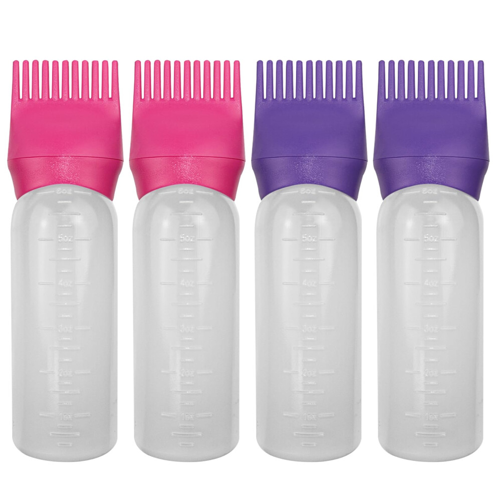 Elane 4 Pack Hair Oiler Comb Bottle Root Comb Applicator Bottle For Hair Oil Scalp Hair Oiling Applicator(Purple+Red)