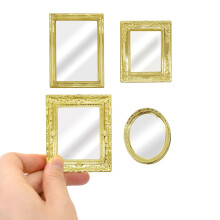 iLAND Mini Mirrors Dukkehustilbeh?r i skala 1:12 Miniature-indrammet glasspejl (Bright Golden 4 stk)