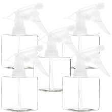 Youngever 5 Pack Empty Plastic Spray Bottles Clear Square Spray Bottles for Hair and Cleaning Solutions (12 Ounce)