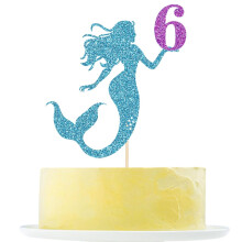 Mermaid 6 Cake Topper Tillykke med 6 ?rs f?dselsdag kage dekoration til baby pige Lille havfrue f?dselsdagsfest dekoration Under havet tema festa
