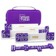 Vovotuzzi Domino-Set fr Erwachsene, doppeltes 6-Domino-Set mit 4 Domino-Holzstndern, Marmor-Lila-Dominos fr Kinder und Erwachsene mit tragbarem Re