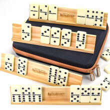 Domino-Set fr Erwachsene mit 4 Domino-Racks, doppeltem Sechs-Domino-Set in tragbarem Koffer, doppeltem 6-Domino-Spielset mit 4 hlzernen Domino-Halt