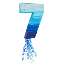 BLUE PANDA Pinata mit Zugschnur, Zahl 7, fr Jungen, Partydekoration zum 7. Geburtstag, Ombre-Blau (41,9 x 29,5 cm)