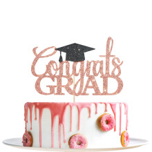 Rose Gold Glitter Tillykke Grad Cake Topper - 2025 Graduation Decorations - High School Graduation College Graduate Cake Topper