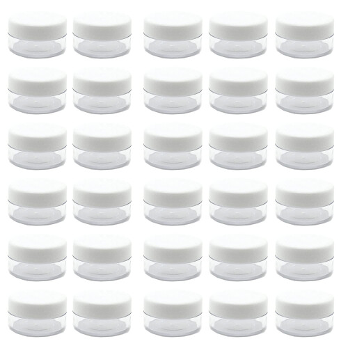 30 Pcs Sample Containers  10 Gram Mini Sample Jars for Cosmetic  Eye shadow  White Lid