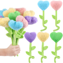 10 Stuks Pluche Hart Bloem Stoffen Buigbare Stelen Pluche Boeket Speelgoed Zachte Roos 12,6 Inch voor Kerstmis Moederdag Valentijnsdag