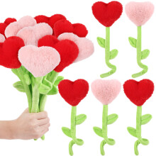 ZJoey 10 Stuks Pluche Hart Bloem Stuffable Buigbare Stelen Pluche Boeket Speelgoed Zachte Rozen 12,6 Inch voor Kerst 2025 Moederdag Meisje