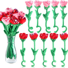 10 Pcs Plush Rose Flower Stuffed Flower Bendable Stems Plush Bouquet Toy Soft 12.6 Inch for Christmas Classroom 2025 Mother's Day Valentines Day