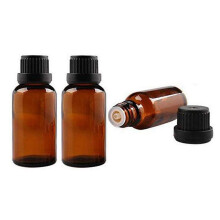 3 STK 30 ml tomme b?rbare ravfarvede glasflasker med ?teriske olier med ?bningsreducer og sort l?g til kosmetiske ?teriske olier Kemi Lab Kemikal