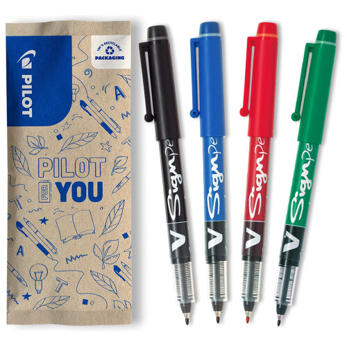 Pilot Pilot 2,0 mm V-Sign Pen Liquid Ink Tip - Sort/Bl/Rd/Grn (pakke med 4)