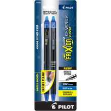 Pilot FriXion Synergy Clicker Erasable Retractable & Refillable Gel Pens 0.5mm Extra-Fine Point Black Barrel Blue Ink 2 Pens