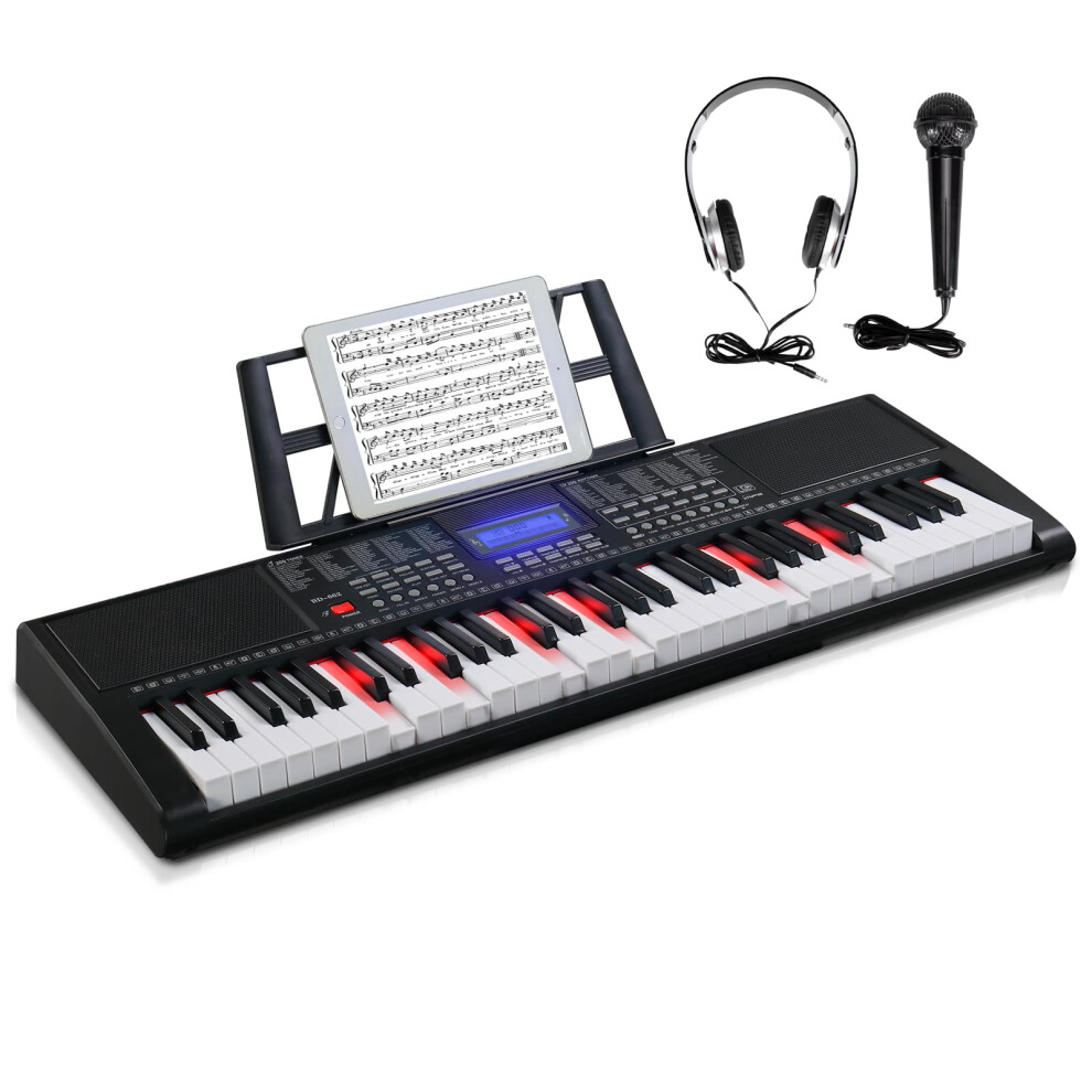 GLARRY 61-Key Portable Electronic Piano Keyboard for Beginner w/Lighted Keys LCD Screen Microphone Headphones 3 Teaching Modes Built-In Speakers
