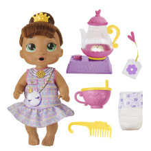 Baby Alive Bubbly Tea Party Sophia Sparkle Mueca con accesorios de tetera cabello castao 11 pulgadas juguetes para nias y nios de 3 aos y