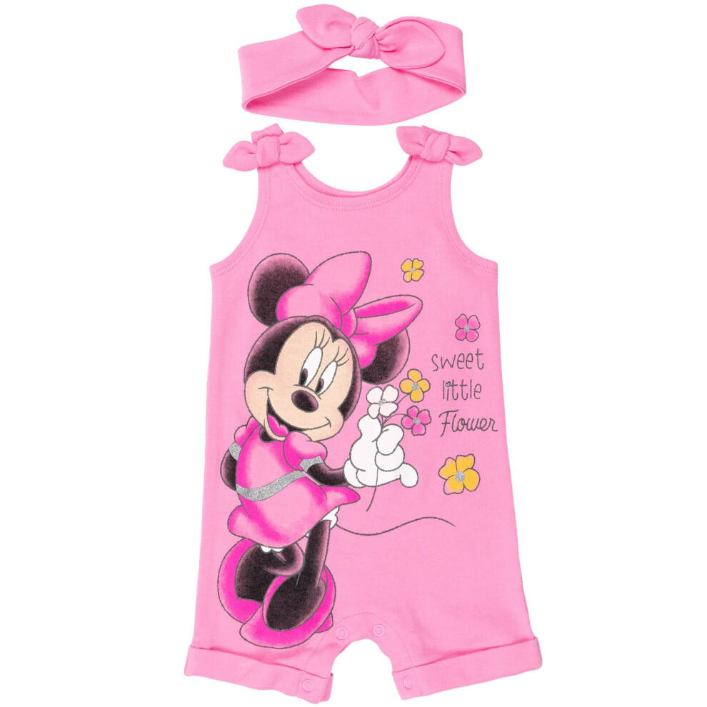 Disney Minnie Mouse Toddler Girls Snap Romper and Headband Pink 4T