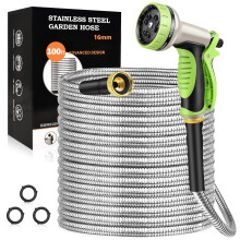 GOXAWEE Gartenschlauch, 30 m, robuster Edelstahl-Wasserschlauch mit 10-Funktions-Dse, kein Knicken, robust und flexibel, robust und leicht, rostfrei