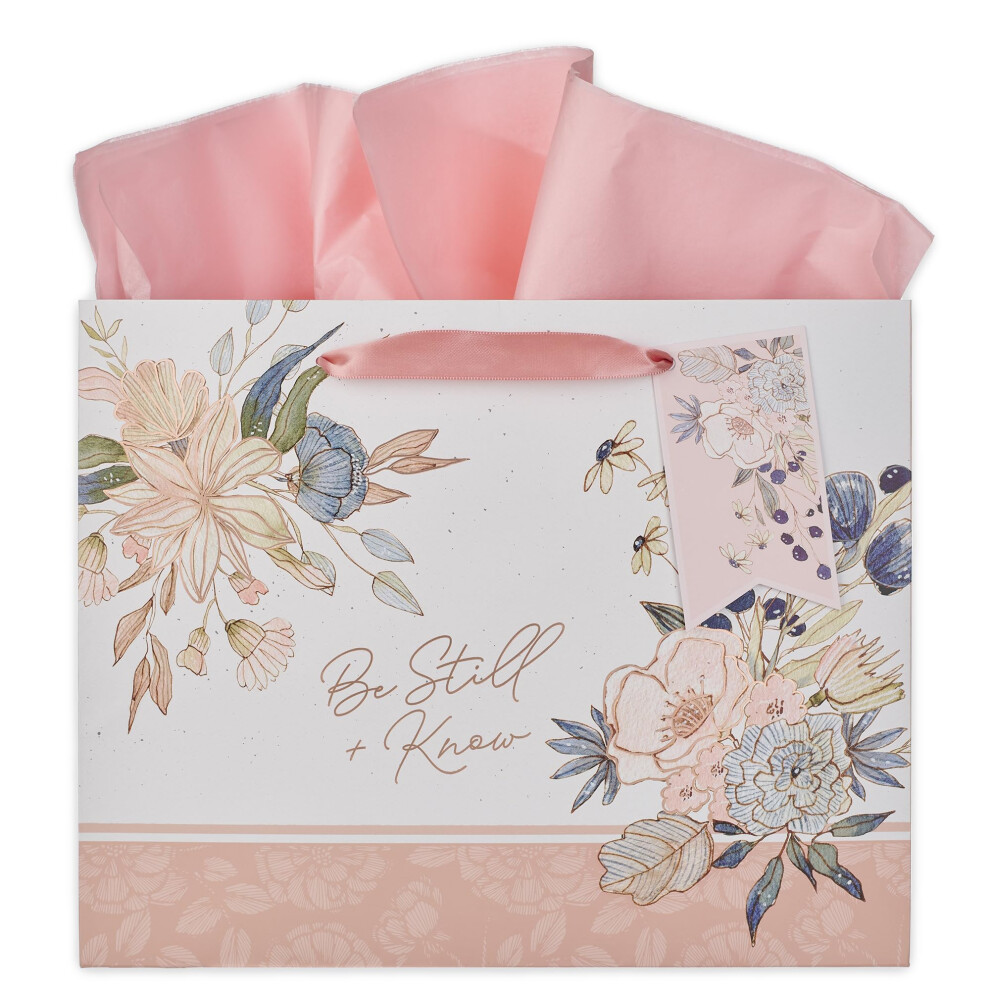 Christian Art Gifts Groes Querformat, Inspirierende Schrift, Geschenkttenanhnger Und Seidenpapier-Set Fr Frauen: Be Still & Know, Ermutigende-image
