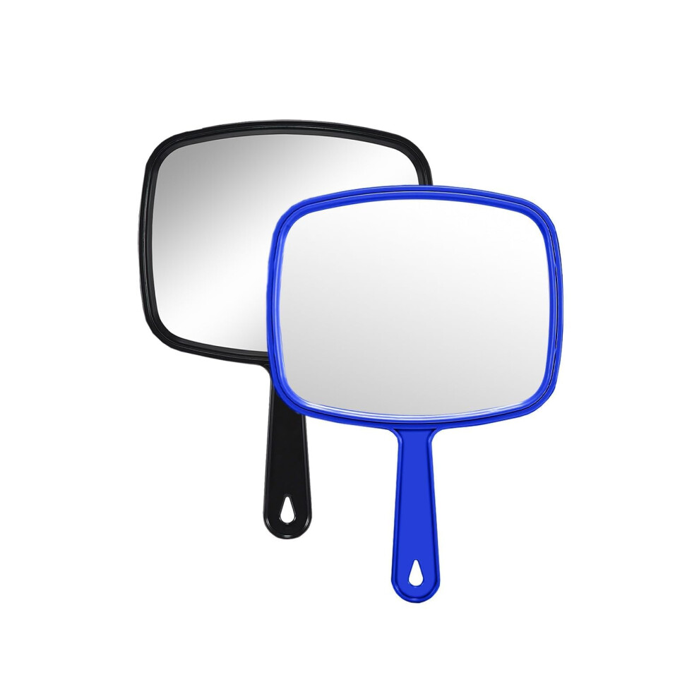 Gladmart Hand Mirror Salon Barber Hairdressing Handheld Mirror With Handle, Square (2, Black-Blue, Large)