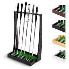Suporte para taco de golfe de madeira GoSports Premium - Rack de exibio interno com capacidade para 6 tacos - Preto Natural Marrom Branco