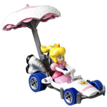 Wheels Hot-Cast Mario Kart Princess Peach in B-Dasher Kart con aliante di parasolo di pesca