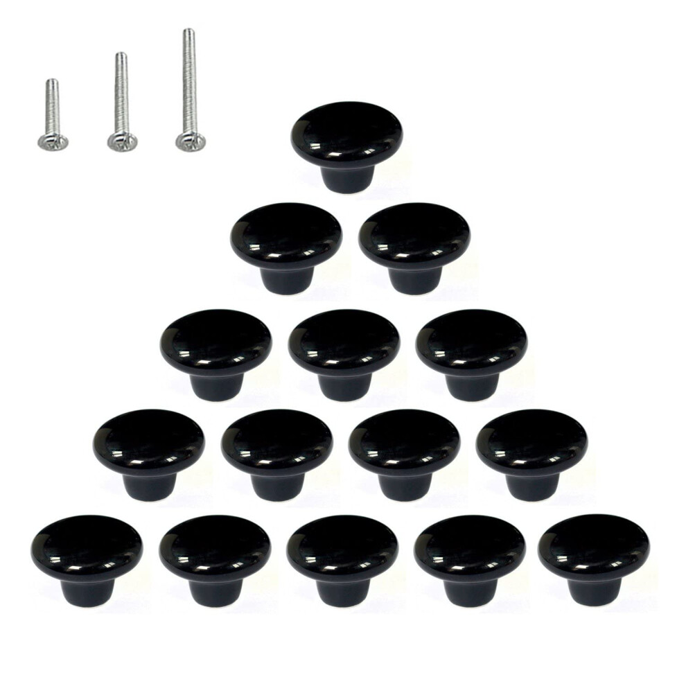Huamulan 15Pcs Black Glossy Boutons En C Ramique Rond Commode D'armoire Tire Les Poign Es De Porte Placboard Armoire De Garde-Robe Dia. 1,5 Pouce-image